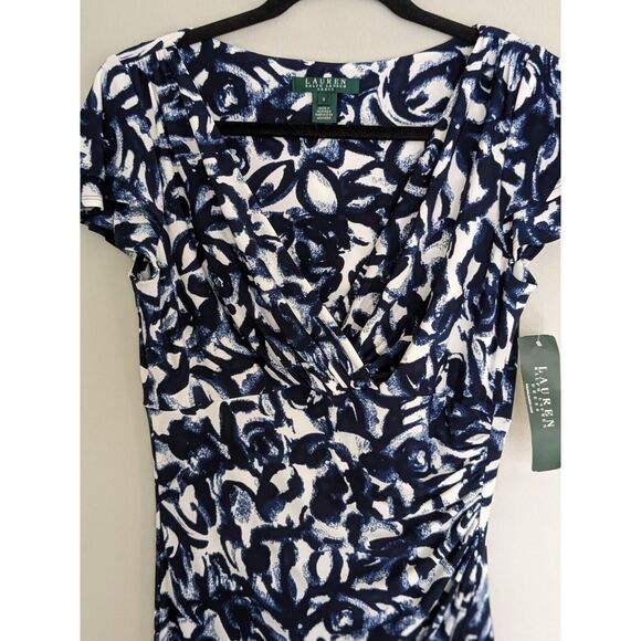 NWT Womens Lauren‎ Ralph Lauren Ruched wrap stretchy Sheath V Neck dress 6 - Picture 2 of 5